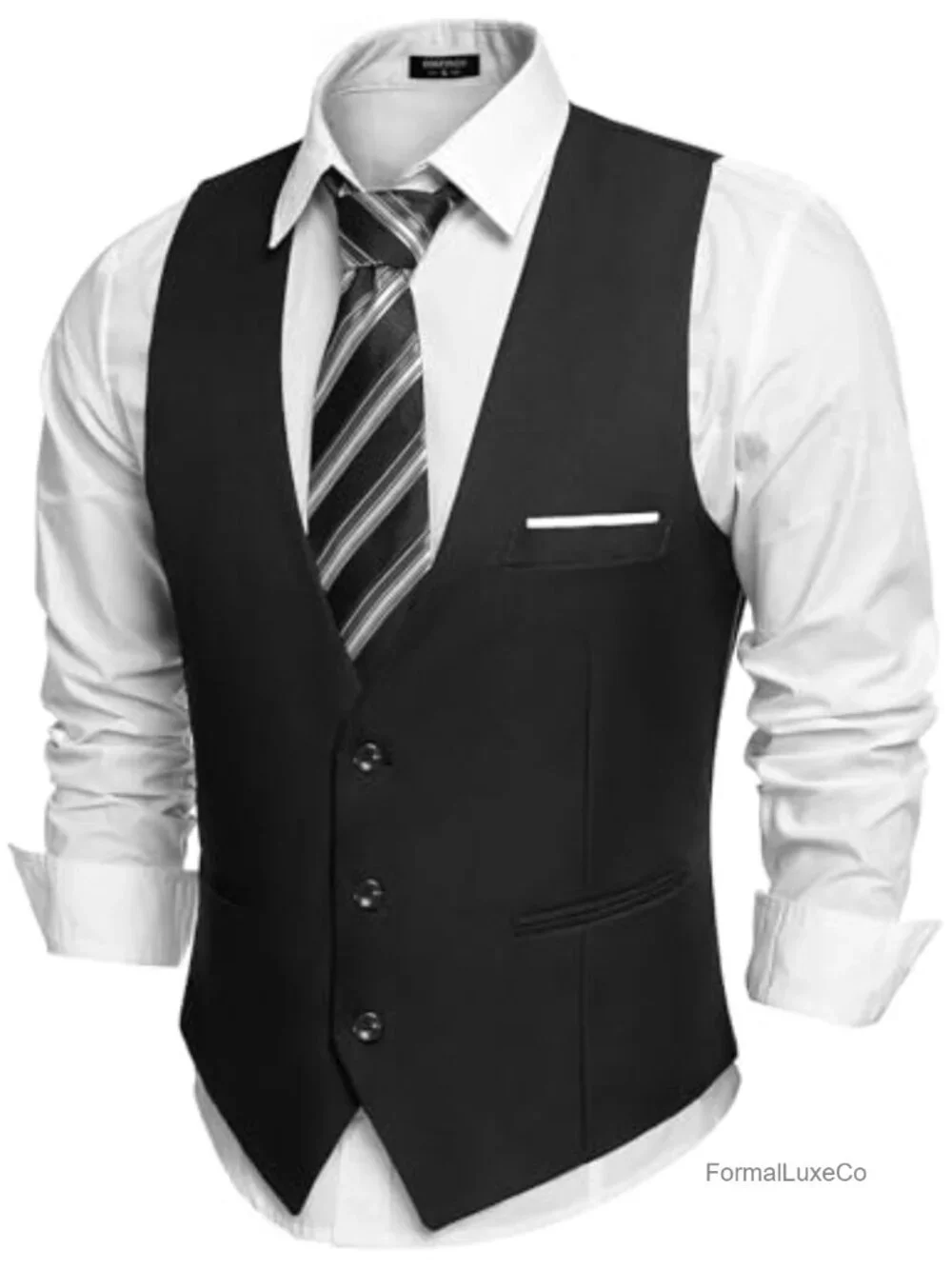 Men's Slim Fit Suit Vest Formal Waistcoat 3-Button Business Dress Vest